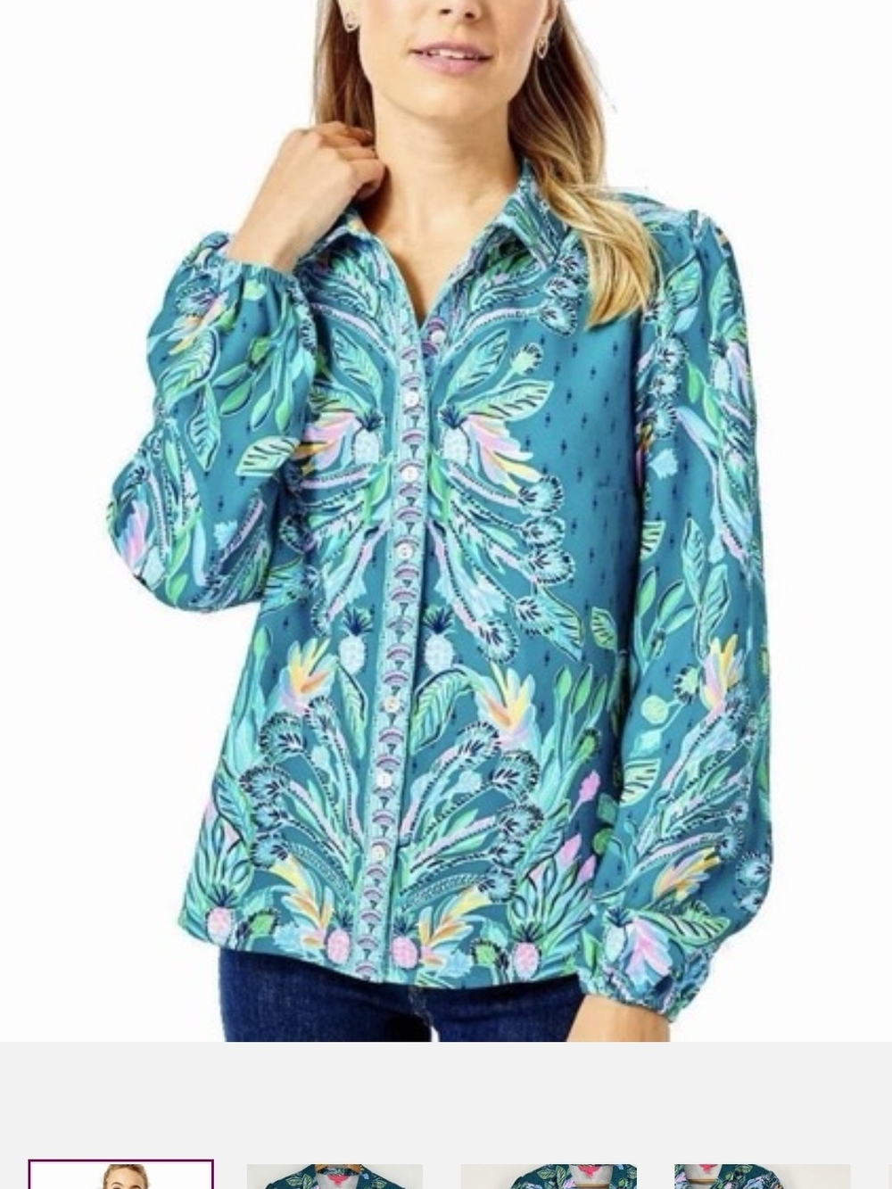 Lilly Pulitzer Womens Long Sleeve Colorful Pearl Buttons Blouse Top Size Small